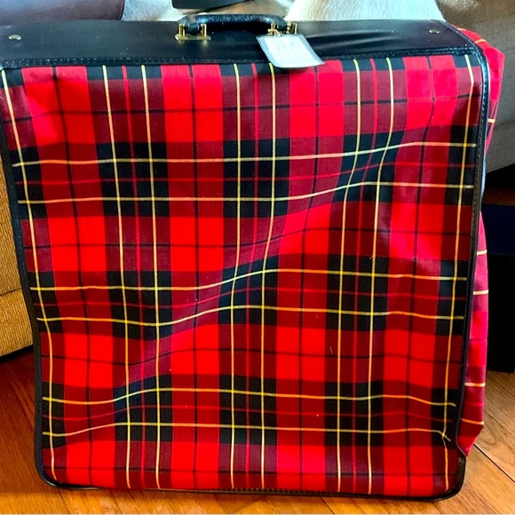Mid Century 50s Vintage Hanging Red Tartan Plaid Luggage Garment Bag - Picture 15 of 15